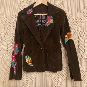 Johnny Was Los Angeles JWLA Brown Corduroy Floral Tropical Jacket